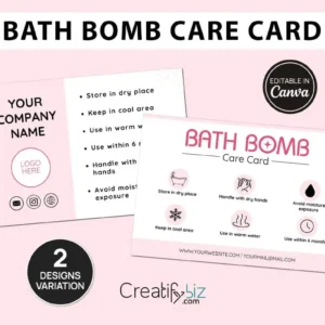 Editable Bath Bomb Care Card Template