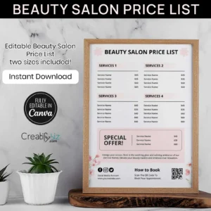 Beauty Salon Price List Template Pdf