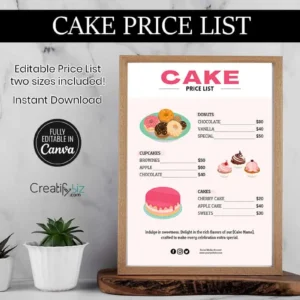 Cake Price List Template