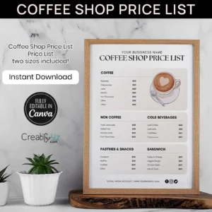 Coffee Shop Price List Template